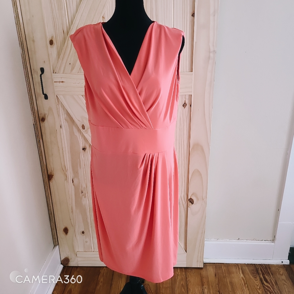 Chaps Coral Pink Sleeveless Faux-Wrap Dress